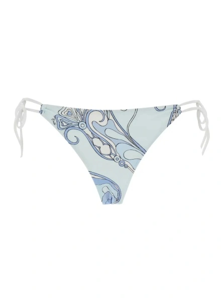 Bikini Light Blue Bikini Bottom with Adjustable Tie Closure and All-Over Orchidea Print in Stretch Tech Fabric for Women