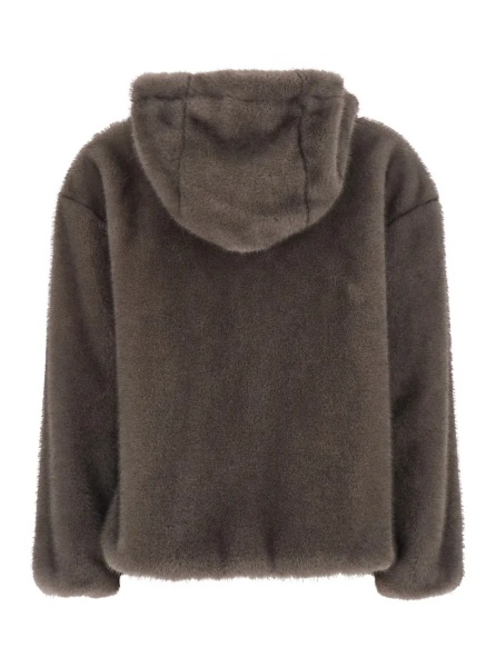 Blanuri Brown Hooded Jacket with Drawstring in Ecoleather for Women