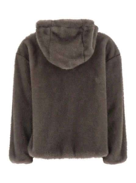 Blanuri Brown Hooded Jacket with Drawstring in Ecoleather for Women