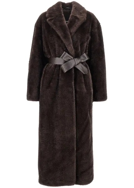 Blanuri Faux fur long coat with belt