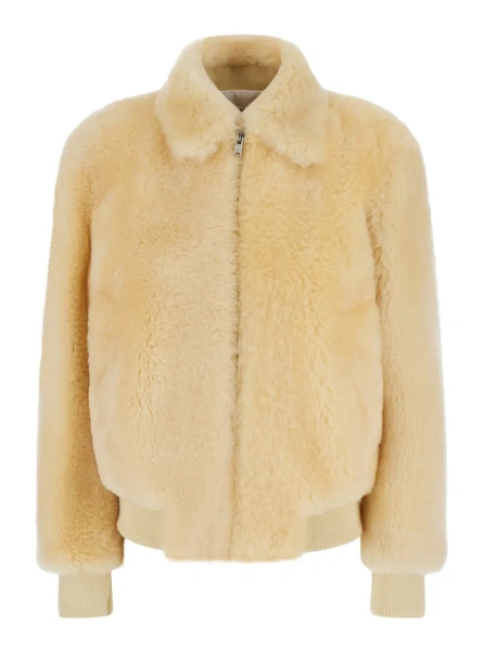 Blanuri TEDDY STRAIGHT SHEARLING BLOUSON LEATHER DETAILS
