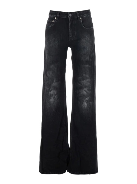 Blugi Black Jeans with Faded Effect and Wide Legi n Denim Woman