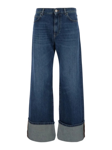 Blugi Blue Cuffed Hem Jeans with Printed Logo on the Back in Denim for Women