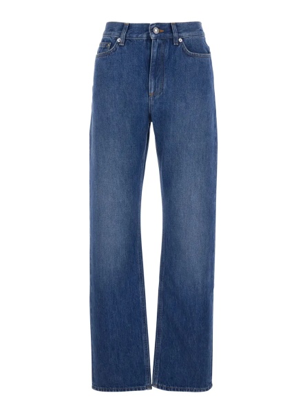 Blugi Blue Five-Pocket Jeans with Belt Loops and Logo Patch on the Back in Denim For Women