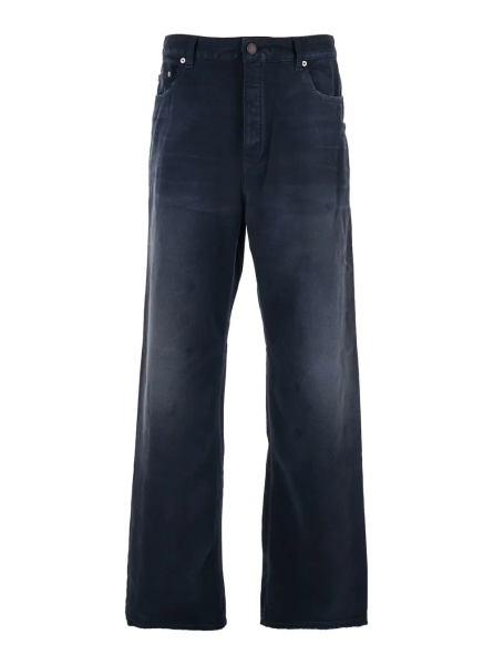 Blugi Blue Jeans with faded effect and logo patch on the back in cotton man