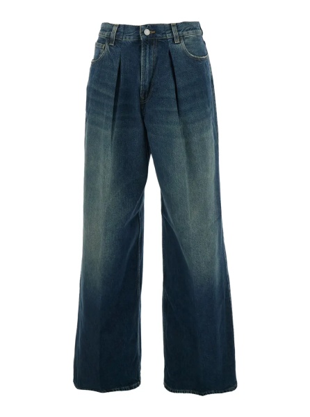 Blugi Blue Jeans with Logo Patch on the Back and Faded Effect in Blue Denim for Women