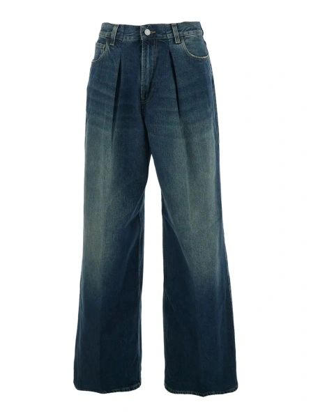 Blugi Blue Jeans with Logo Patch on the Back and Faded Effect in Blue Denim for Women