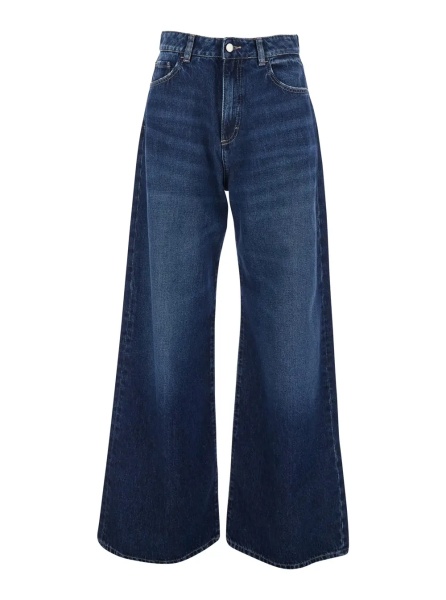 Blugi Blue Jeans with Wide Leg and Logo Patch on the Rear in Denim Woman