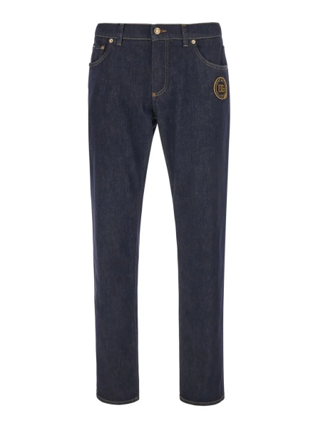 Blugi blue Slim Jeans with embroidered logo on the front in denim for Men