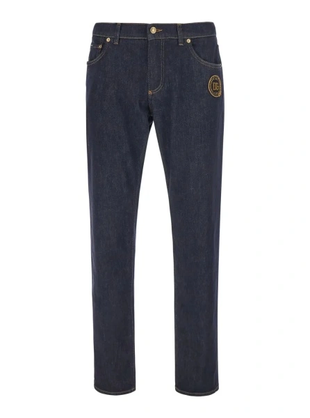Blugi blue Slim Jeans with embroidered logo on the front in denim for Men