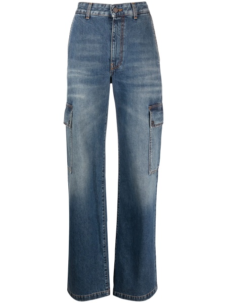 Blugi drepti Stella McCartney albastri din bumbac