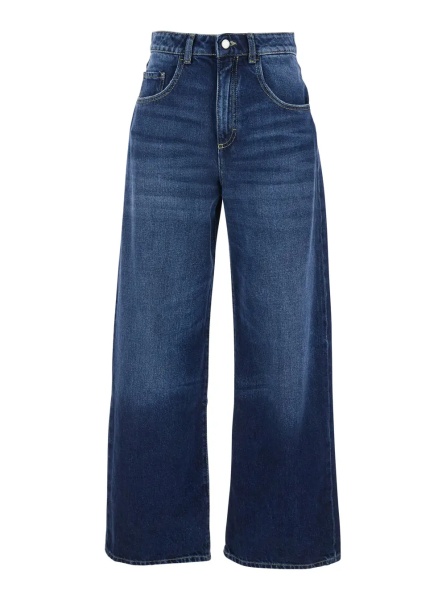 Blugi Wide Leg Jeans with Logo Patch on the Back in Blue Denim for Women