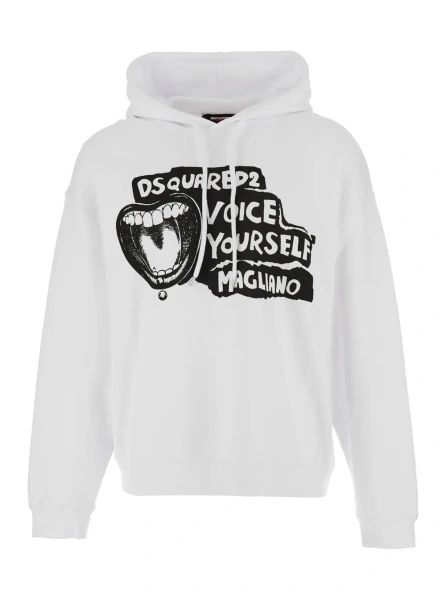 Bluza de trening DSQUARED2 alba din bumbac 'D2 x Magliano'