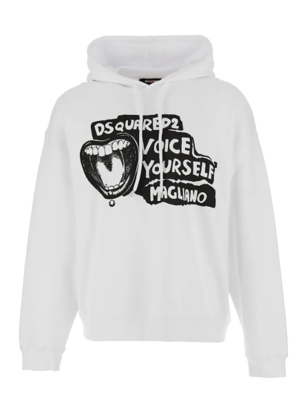 Bluza trening 'D2 x Magliano' White Hoodie with Drawstring Hood with Maxi Print on the Front in Cotton Man