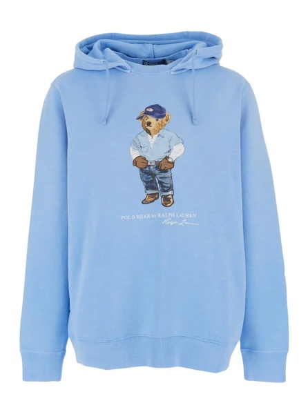 Bluza trening Light Blue Hoodie with Fixed Hood and Bear Logo on the Front in Cotton for Men