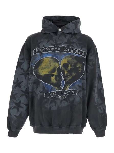 Bluza trening 'Romance' Black Hoodie with Fixed Hood and Maxi Print on Front and Back in Cotton for Men
