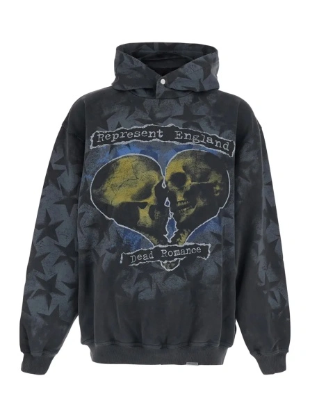 Bluza trening 'Romance' Black Hoodie with Fixed Hood and Maxi Print on Front and Back in Cotton for Men