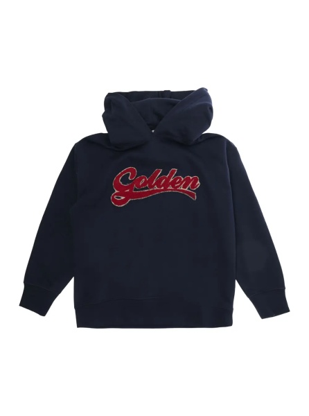 Bluze Blue Hoodie with fixed hood and logo lettering on the front in cotton boy