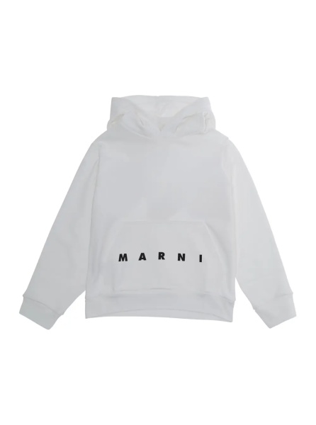 Bluze White Hoodie with kangaroo pocket and logo lettering on the front in cotton Boy