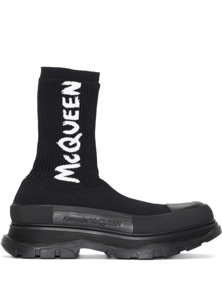 Bocanci Alexander McQueen negri din material textil