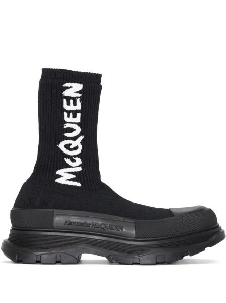 Bocanci Alexander McQueen negri din material textil