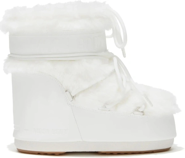Bocanci casual Moon Boot albi din blana artificiala