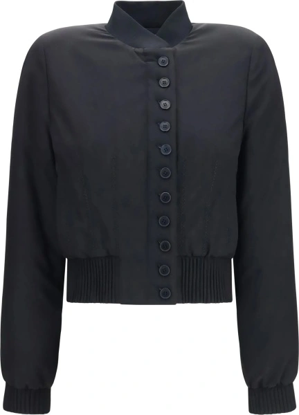 Bomber Buttoned Bomber Jacket with visible stitching