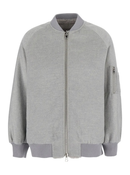Bomber Gray Reversible Bomber Jacket with ribbed finishes and zip pocket on the sleeve in blend wool for women