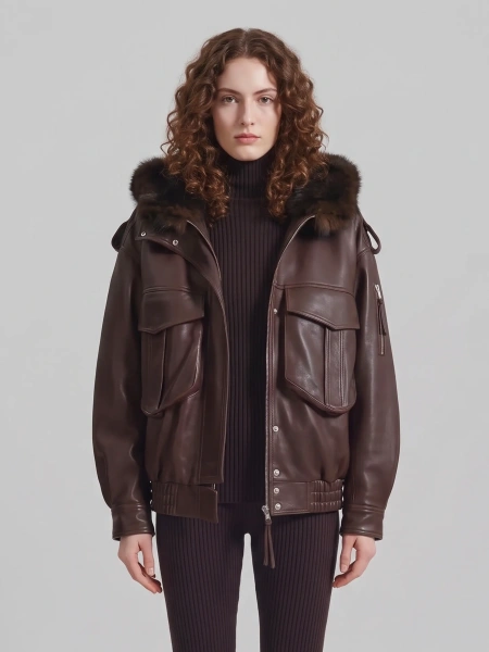 Bomber Napa Bomber With Hood In Leather