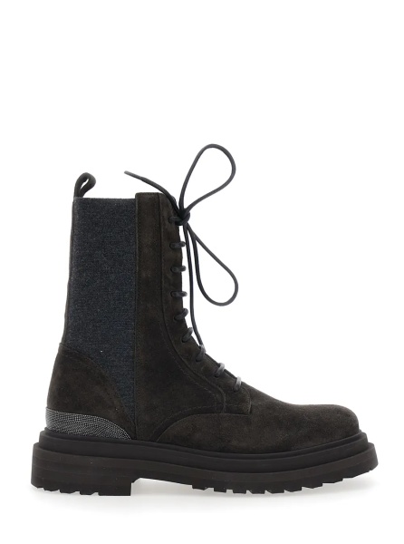Botine Brown Ankle Boots with Lace Closure and Monil Detail on the Back in Suede for Women