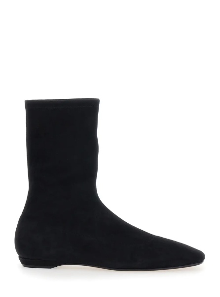 Botine 'Cindy' black ankle boots with low heel and pointed toe in suede Women
