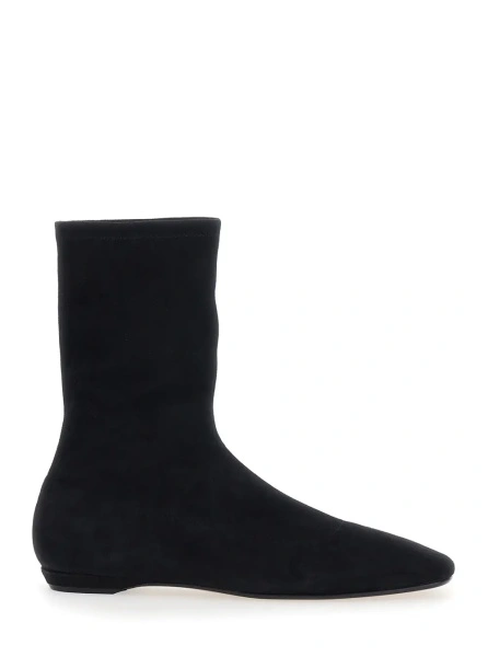 Botine 'Cindy' black ankle boots with low heel and pointed toe in suede Women
