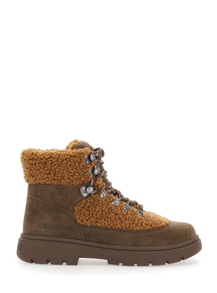 Botine 'Combat Boot' Brown ankle boots with logo lettering on the back and fleece details in suede women