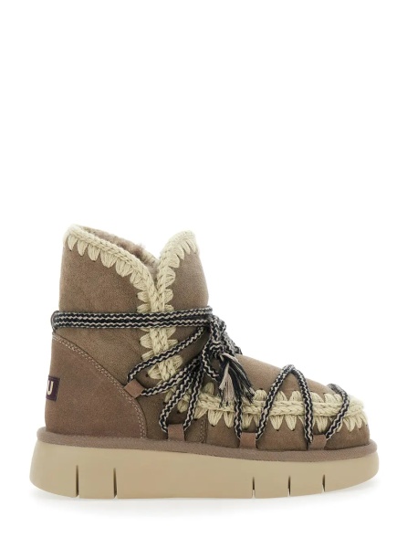 Botine Grey Ankle Boots with Lace Closure and Tassel Detail in Leather Woman