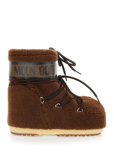 Botine 'Icon Low' Brown Snow Boots with Maxi Logo Print on the Side in Fleece for Women