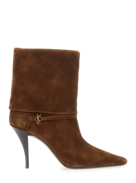 Botine 'Niki' Brown Ankle Strap Booties with Cassandre Charm in Suede for Women