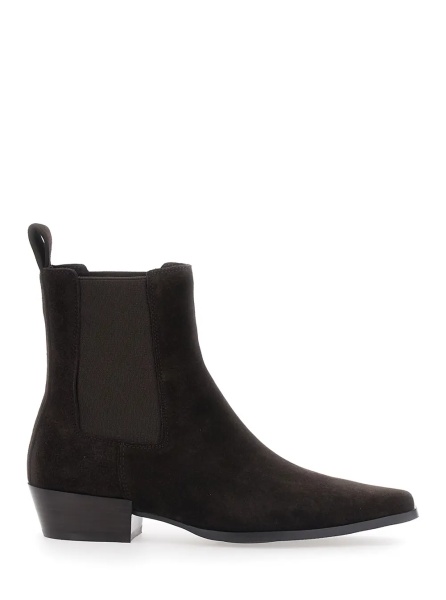 Botine 'Nina' Dark Brown Pointed Ankle Boots with Elastic Straps in Suede for Women