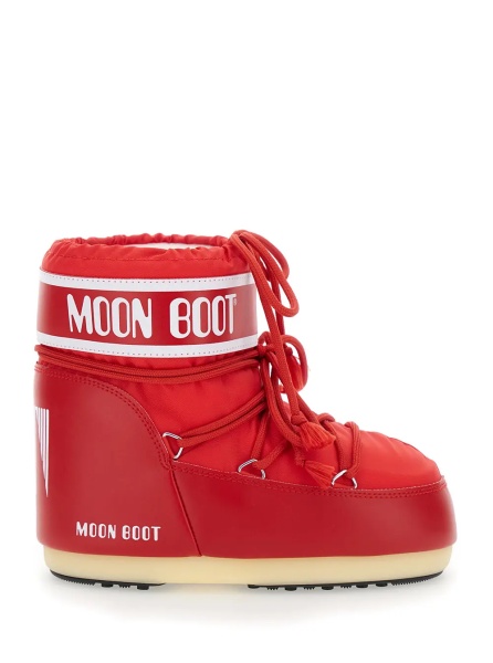 Botine Snow Boots with Maxi Logo Print in Tech Fabric Red Women