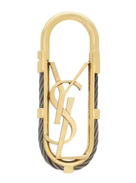 Brelocuri gold colored Keychain with YSL logo design in metal for men