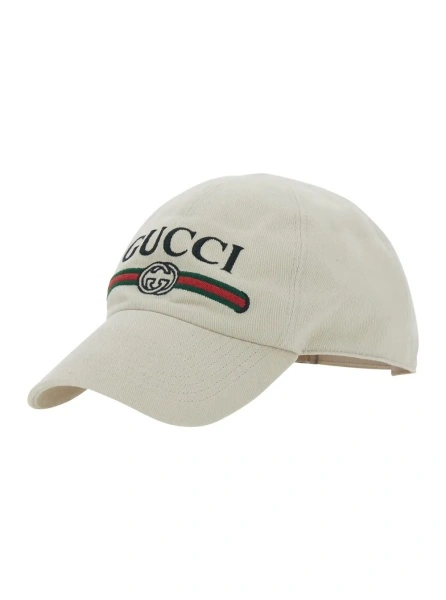 Caciula Gucci alba din bumbac