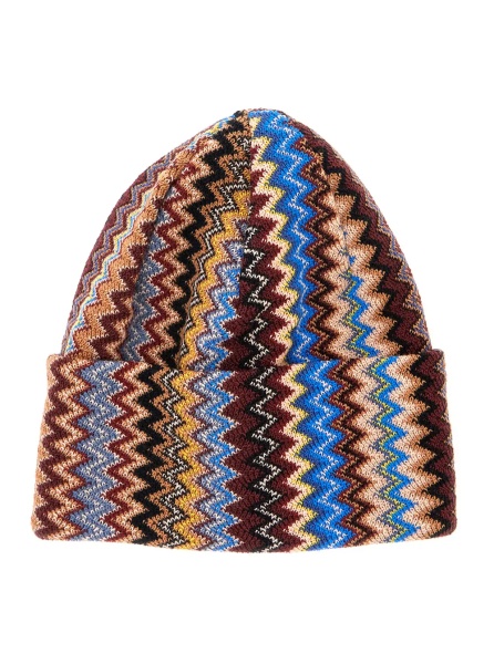 Caciula Multicolor beanie with turn-up brim ZigZag motif in wool blend for men