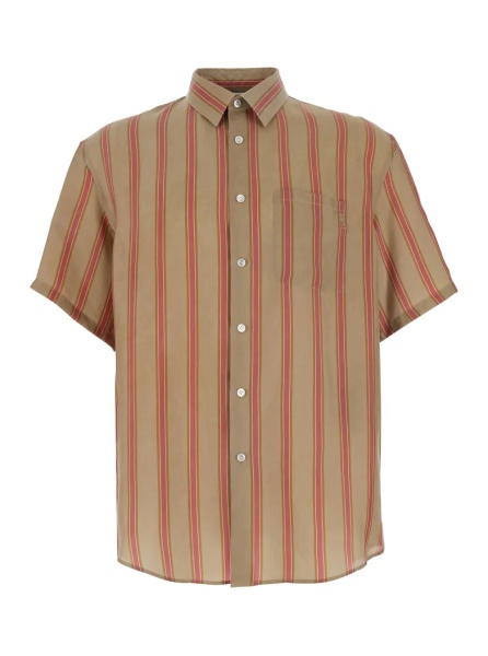 Camasa Beige Shirt with Cassandre embroidery on the front and all-over striped motif in cupro for men