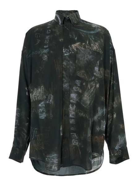 Camasa Black Shirt with All-Over Print in Viscose Men