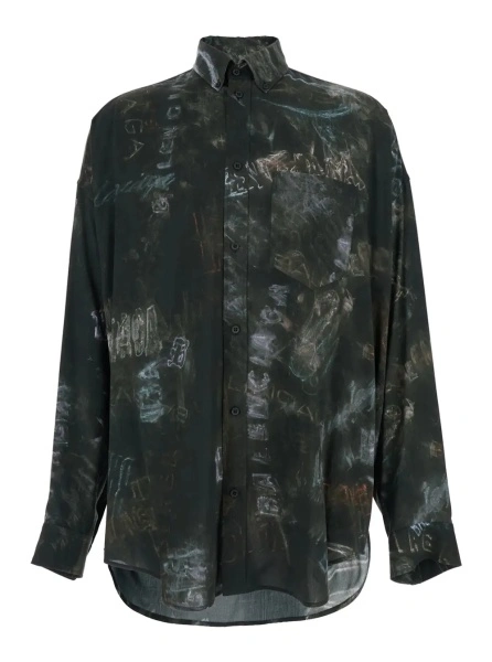 Camasa Black Shirt with All-Over Print in Viscose Men