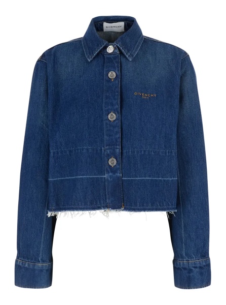 Camasa Blue Jacket with classic collar and logo lettering on the front in denim for women
