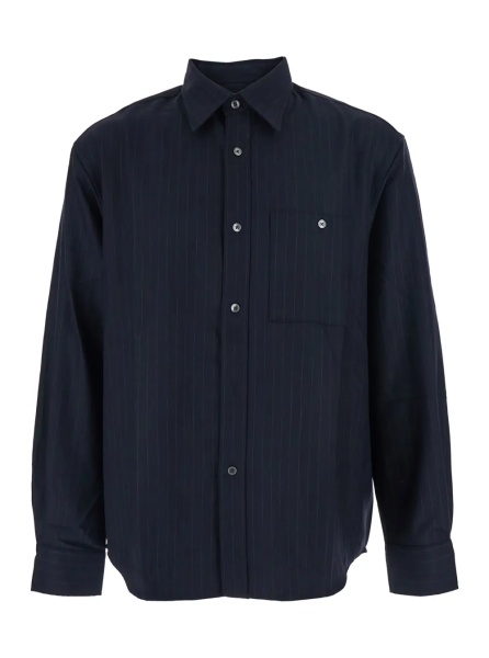 Camasa Blue Pinstriped Shirt with Pointed Collar in Wool Blend Man