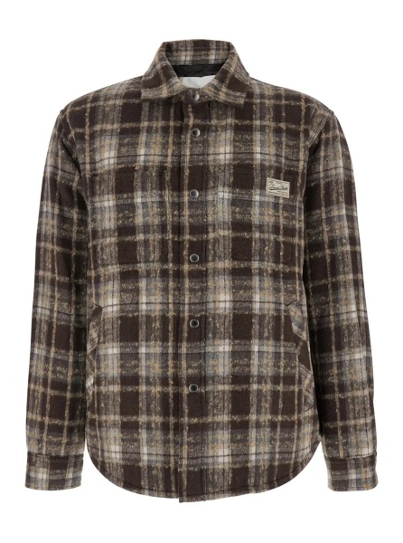 Camasa Brown Checkered Shirt with Front Logo Patch in Flannel Man