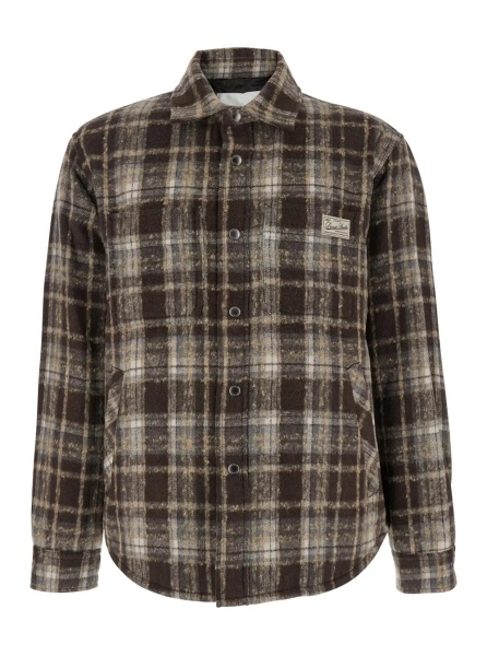 Camasa Brown Checkered Shirt with Front Logo Patch in Flannel Man