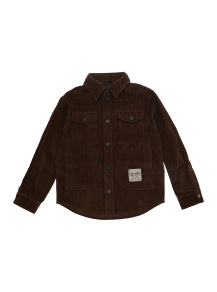 Camasa Brown Shirt with logo patch on the front in velvet Girl
