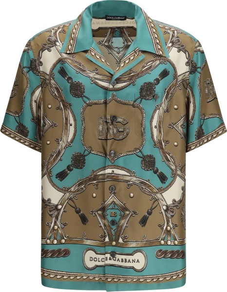 Camasa casual Hawaii Shirt in washed silk twill with Cargo print